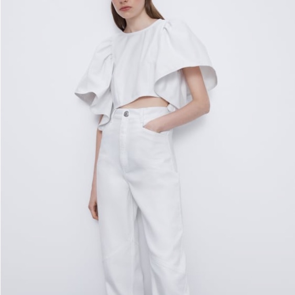 Zara white waxed effect ruffled top NWT - Picture 4 of 4